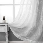 VISIONTEX Moroccan Embroidered White Sheer Curtains Geometric, Rod Pocket Tulle Semi Window Treatment Long Drapes for Living Room, Set of 2 Trellis Curtain Panels, 54 x 95 inch, Ivory White