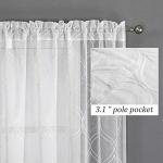 VISIONTEX Moroccan Embroidered White Sheer Curtains Geometric, Rod Pocket Tulle Semi Window Treatment Long Drapes for Living Room, Set of 2 Trellis Curtain Panels, 54 x 95 inch, Ivory White