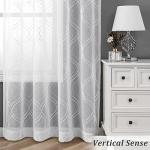 VISIONTEX Moroccan Embroidered White Sheer Curtains Geometric, Rod Pocket Tulle Semi Window Treatment Long Drapes for Living Room, Set of 2 Trellis Curtain Panels, 54 x 95 inch, Ivory White