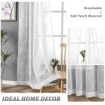 VISIONTEX Moroccan Embroidered White Sheer Curtains Geometric, Rod Pocket Tulle Semi Window Treatment Long Drapes for Living Room, Set of 2 Trellis Curtain Panels, 54 x 95 inch, Ivory White