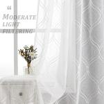 VISIONTEX Moroccan Embroidered White Sheer Curtains Geometric, Rod Pocket Tulle Semi Window Treatment Long Drapes for Living Room, Set of 2 Trellis Curtain Panels, 54 x 95 inch, Ivory White