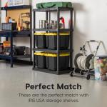 IRIS USA 12 Gallon Heavy Duty Truck Bed Toolbox Storage Tote Bins with Lids, 4 Pack - Made in USA, Tough Snap On Lockable Lid Stackable Industrial Rugged Tubs, Garage Organization Box - Black/Yellow