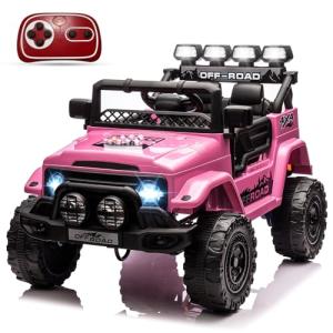 Fitenlor 12V Electric Kids Ride On Truck for Kids Ages 37-96 Months, Ride On Toys Car with 5MPH Max Speed, Remote Control, Accelerator Pedal, Treaded Tires, Steering Wheel, Music and Story, Pink