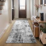 Ompaa Non Slip, Washable, Soft Abstract Long Carpet Runner Rug with Rubber Backing for Hallways, Kitchen, Bedroom, Bathroom, Entryway, Grey, 2x6 ft