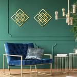 Weysat Wall Mount Home Mirror, 2 Pieces Silver Square Decorative Mirror for Bedroom, Living Room, Bathroom, 11.8 x 11.8 Inches(Gold,Mirrored)