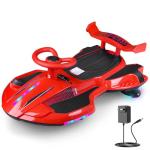 12V Electric Wiggle Car Ride On Toy, Swing Car with Pedal, for Kids from Ages 3 and Up, Birthday Gifts for Boys and Girls, Anti-Rollover, Flashing Wheels, Bluetooth,140Lbs (Black+Red)