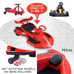 12V Electric Wiggle Car Ride On Toy, Swing Car with Pedal, for Kids from Ages 3 and Up, Birthday Gifts for Boys and Girls, Anti-Rollover, Flashing Wheels, Bluetooth,140Lbs (Black+Red)