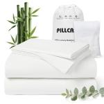Pillcase Luxury Organic Tencel & Viscose from Bamboo Cooling Sheet Set,Silky Soft Lyocell Sheets with Deep Pocket, Hypoallergenic & Breathable Bedding with Pillowcases (White, King)