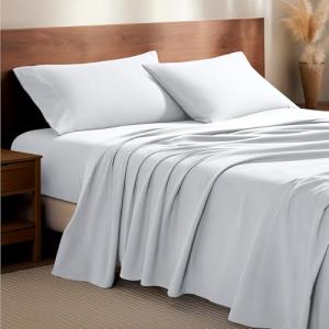 Bare Home Flannel Sheet Set 100% Cotton, Velvety Soft Heavyweight - Double Brushed Flannel - Deep Pocket (King, White)