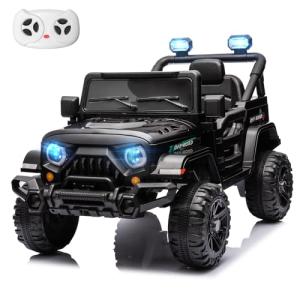 MINIATURE MOTORS 12V Kids Electric Ride on Truck Car Remote Control, Twin 35W Motors 3.5MPH Max Speed, Bluetooth Music Player, 4 Wheels Suspension LED Lights Safety Belt, Gift for Boys & Girls-Black