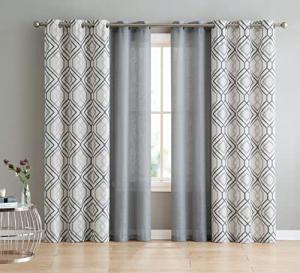 VCNY Home - Curtains, Window Treatment with Grommet Top, Geometric 4-Piece Set Includes 2 Printed & 2 Sheer Panels (Jackston Charcoal, 38" x 84")