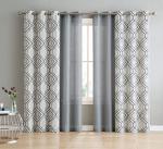 VCNY Home - Curtains, Window Treatment with Grommet Top, Geometric 4-Piece Set Includes 2 Printed & 2 Sheer Panels (Jackston Charcoal, 38" x 84")