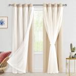 Hiasan Blackout Curtains with Sheer Overlay, Thermal Insulated Mix & Match Double Layer Room Darkening Curtains for Bedroom, Living Room, Nursery, 2 Window Panels Sewn with Tiebacks, Beige, 52W X 84L