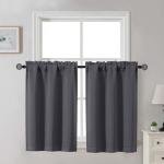 Gwine Charcoal Grey Blackout Curtains for Small Window Treatment, Light Blocking Short Kitchen Window Curtains Over Sink, Rod Pocket Half Window Tiers for Bathroom Basement, Each 30" Wx36 L, 2 PCS