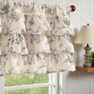 jinchan Ruffled Valance Curtain Linen Floral Kitchen Valance for Window 18 Inch Gray Shabby Chic Small Window Treatment Farmhouse Vintage Chic Style Light Filtering Rod Pocket 1 Panel Grey