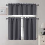 Gwine Charcoal Grey Blackout Curtains for Small Window Treatment, Light Blocking Short Kitchen Window Curtains Over Sink, Rod Pocket Half Window Tiers for Bathroom Basement, Each 30" Wx36 L, 2 PCS