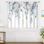 oolygoo Blue Grey Eucalyptus Botanical Leaves Floral Kitchen Window Curtains Over Sink Farmhouse Flower Leaf Small Window Treatment Cafe Short Curtains for Bathroom Treatment Tier Drapes 27.5x39 inch