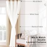 Hiasan Blackout Curtains with Sheer Overlay, Thermal Insulated Mix & Match Double Layer Room Darkening Curtains for Bedroom, Living Room, Nursery, 2 Window Panels Sewn with Tiebacks, Beige, 52W X 84L