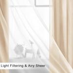 Hiasan Blackout Curtains with Sheer Overlay, Thermal Insulated Mix & Match Double Layer Room Darkening Curtains for Bedroom, Living Room, Nursery, 2 Window Panels Sewn with Tiebacks, Beige, 52W X 84L