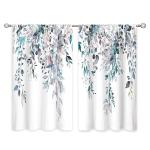 oolygoo Blue Grey Eucalyptus Botanical Leaves Floral Kitchen Window Curtains Over Sink Farmhouse Flower Leaf Small Window Treatment Cafe Short Curtains for Bathroom Treatment Tier Drapes 27.5x39 inch