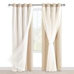 Hiasan Blackout Curtains with Sheer Overlay, Thermal Insulated Mix & Match Double Layer Room Darkening Curtains for Bedroom, Living Room, Nursery, 2 Window Panels Sewn with Tiebacks, Beige, 52W X 84L