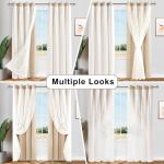 Hiasan Blackout Curtains with Sheer Overlay, Thermal Insulated Mix & Match Double Layer Room Darkening Curtains for Bedroom, Living Room, Nursery, 2 Window Panels Sewn with Tiebacks, Beige, 52W X 84L