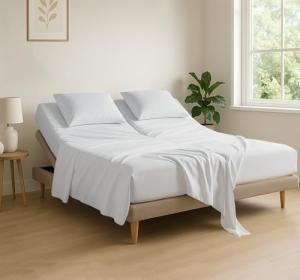 Cottingon 4 Piece Flex Head King Sheet Set, Top 34 Inch Split Sheets for Sleep Number Adjustable Beds, Soft Breathable 100% Egyptian Cotton, Fits Upto 16" Deep Mattress 78"X80"+ 34", White