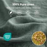 Simple&Opulence 100% Linen Sheet Set 4 Pieces Natural France Flax Bed Sheet (1 Flat Sheet, 1 Fitted Sheet, 2 Pillowcases) Breathable Luxury Hotel Bedding - Embroidery Cushing Green, Queen Size