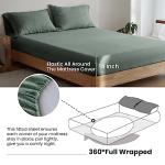 Simple&Opulence 100% Linen Sheet Set 4 Pieces Natural France Flax Bed Sheet (1 Flat Sheet, 1 Fitted Sheet, 2 Pillowcases) Breathable Luxury Hotel Bedding - Embroidery Cushing Green, Queen Size