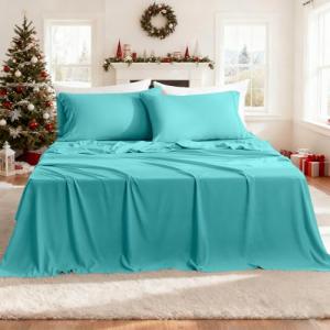 CozySmile Breathable Cooling Full Sheet Set - Hotel Luxury 4 Piece Deep Pocket Sheets for Full Size Bed, Fits 16" Mattress, Easy Care Wrinkle Free Bedding Sheet and Pillowcase Set, Turquoise