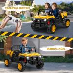 ANPABO 24V Licensed Caterpillar Ride On Dump Truck, 4X100W Powerful Motors, Up to 5Mph, Parent Remote Control, Dump Bed and Shovel, Electric Car for Kids 3-6, Yellow