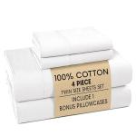 Casa Platino Twin Sheets Set –100% Cotton Twin Sheets with 2 Pillowcases, Lightweight Feel & Secure Fit, Crisp & Breathable Percale Weave with 15" Deep Pocket, Soft and Cozy – Pure White