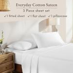 California Design Den Natural 100% Cotton Sheets Twin XL Size Set - Soft Sateen Weave, Twin XL Sheet Sets with Deep Pockets, Breathable and Durable Bedding for Dorm Rooms, College (White)