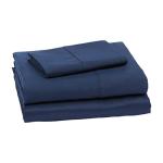Amazon Basics Lightweight Super Soft Luxury Wrinkle Free Breathable Microfiber 3 Piece Fitted Sheet Set with 14-Inch Deep Pockets, Twin XL, Navy Blue, Solid