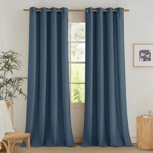NICETOWN Navy Blue Linen Curtains for Kitchen, Thick Flax Small Window Treatments Semi Sheer Privacy Assured with Light Through for Cafe/Bathroom, W55 x L84, 2 Panels