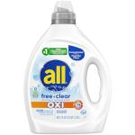 all Liquid Laundry Detergent, Free Clear for Sensitive Skin with OXI, Unscented and Hypoallergenic, 2X Concentrated, 90 Loads