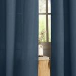 NICETOWN Navy Blue Linen Curtains for Kitchen, Thick Flax Small Window Treatments Semi Sheer Privacy Assured with Light Through for Cafe/Bathroom, W55 x L84, 2 Panels