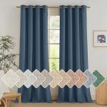 NICETOWN Navy Blue Linen Curtains for Kitchen, Thick Flax Small Window Treatments Semi Sheer Privacy Assured with Light Through for Cafe/Bathroom, W55 x L84, 2 Panels