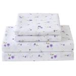 Softan Floral Full Sheet Set Purple Flower Printed Bed Sheets Double, Cozy Microfiber Patterned Fitted Sheets with 15" Deep Pocket & Non-Slip Straps, Cute Purple Sheets and Pillowcase Set