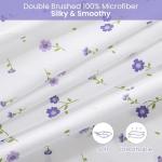 Softan Floral Full Sheet Set Purple Flower Printed Bed Sheets Double, Cozy Microfiber Patterned Fitted Sheets with 15" Deep Pocket & Non-Slip Straps, Cute Purple Sheets and Pillowcase Set