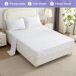 Softan Floral Full Sheet Set Purple Flower Printed Bed Sheets Double, Cozy Microfiber Patterned Fitted Sheets with 15" Deep Pocket & Non-Slip Straps, Cute Purple Sheets and Pillowcase Set