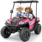 ELEMARA 2 Seater Ride-On Car w/Dump Bed, Sun Shade & Shovel, 12V 10AH 4WD Electric Vehicle for Big Kids, 3 Speeds, LED Lights, Music, 4.0 mph Bluetooth Ride on Toys for Toddlers, Pink