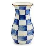 MACKENZIE-CHILDS Tall Enamel Vase, Unique Flower Vase, Decorative Table Decor for Living Room, Blue-and-White Royal Check