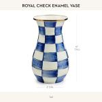 MACKENZIE-CHILDS Tall Enamel Vase, Unique Flower Vase, Decorative Table Decor for Living Room, Blue-and-White Royal Check