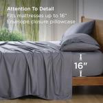 Bedsure Queen Sheet Set, Cooling Sheets for Queen Size Bed Set, Rayon Derived from Bamboo, Breathable & Soft, Deep Pocket Up to 16", Hotel Luxury Silky Bedding for Hot Sleepers, Dark Grey