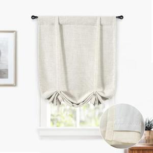 DriftAway Double Layer Linen Blackout Tie Up Curtains Thermal Insulated Fully Lined Balloon Roman Shade Bathroom Window Adjustable Rod Pocket for Small Window 25 Inch by 47 Inch Light Linen