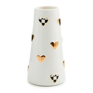 MACKENZIE-CHILDS Ceramic Heart Vase, Unique Decorative Vase, Short, Black-and-White Courtly Check