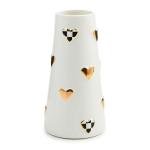 MACKENZIE-CHILDS Ceramic Heart Vase, Unique Decorative Vase, Short, Black-and-White Courtly Check