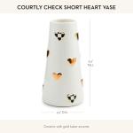 MACKENZIE-CHILDS Ceramic Heart Vase, Unique Decorative Vase, Short, Black-and-White Courtly Check