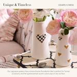 MACKENZIE-CHILDS Ceramic Heart Vase, Unique Decorative Vase, Short, Black-and-White Courtly Check